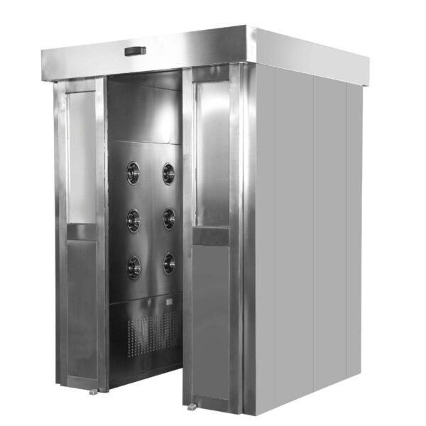 Exposed sliding door air shower